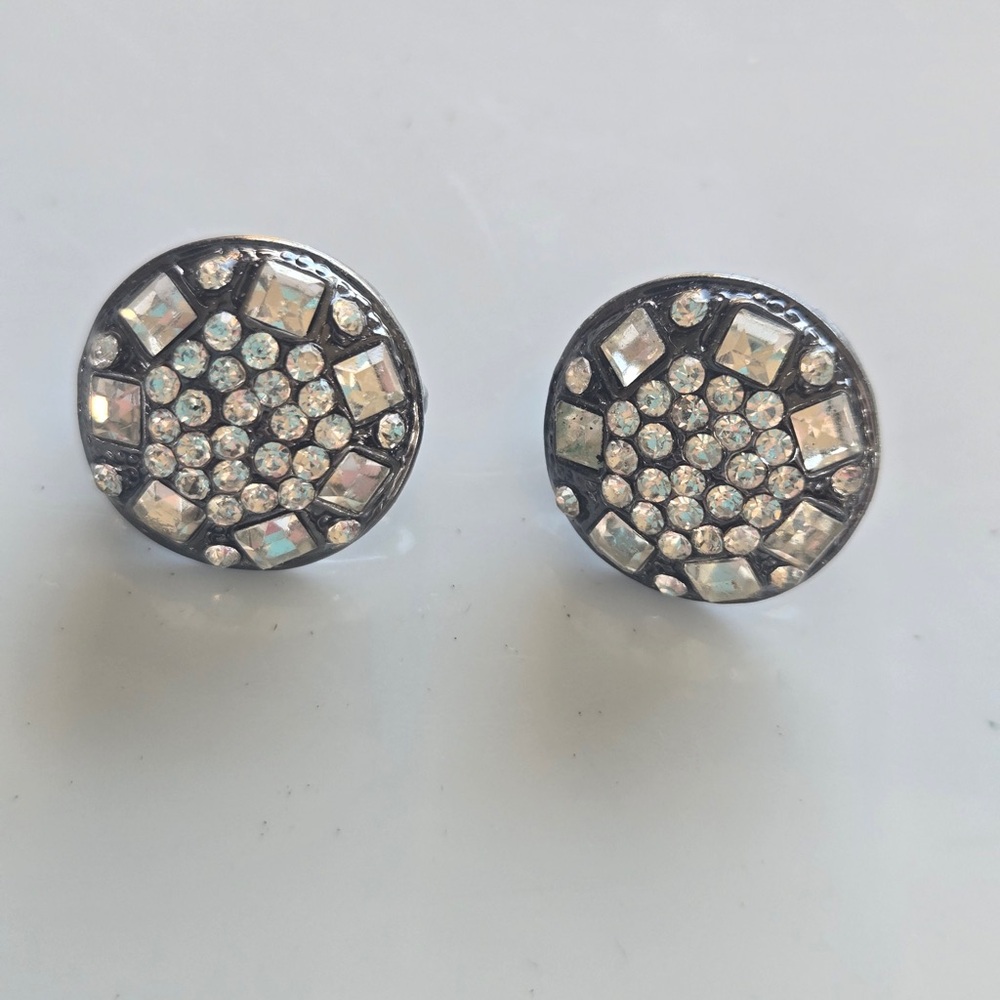 Vintage Rhinestone Clip-On Earrings | Silver Tone Statement Glam